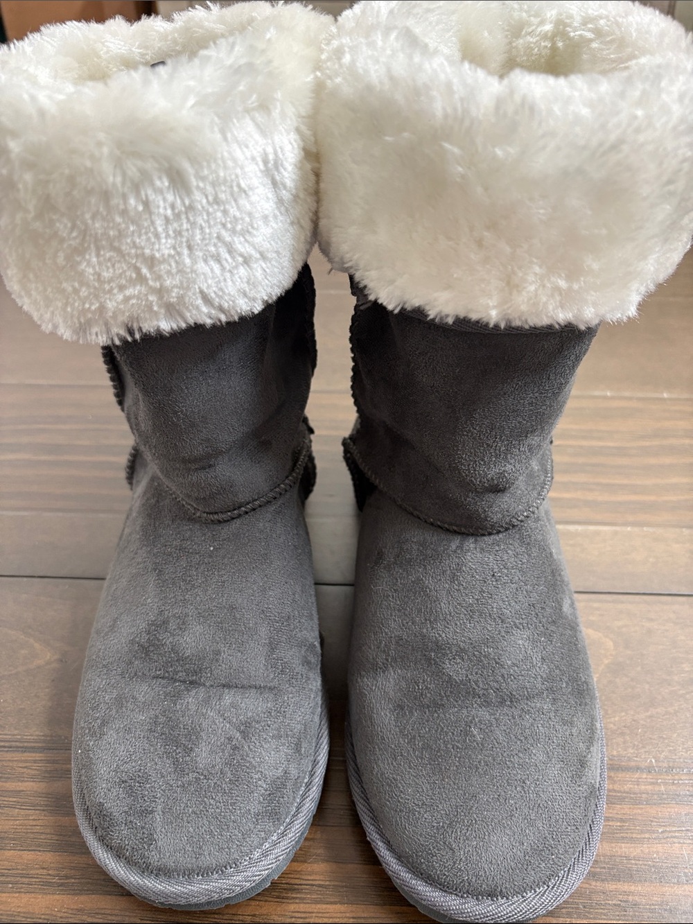 Dawgs Gray Suede-Look Winter Boots with White Faux Fur Cuff